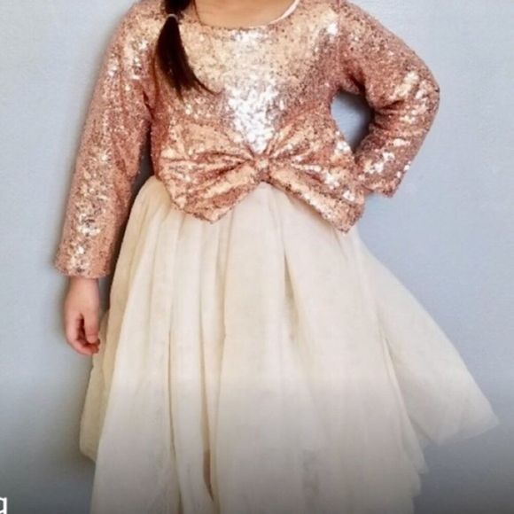 Girls’ Rose Gold Sequins and Ivory Tulle Flower Girl, Easter, Birthday Dress - Picture 8 of 9